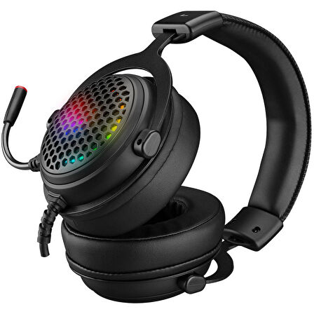 RAMPAGE MAJESTY Siyah RGB Led 7.1 Surround Sound System Gaming Mikrofonlu Oyuncu Kulaklığı