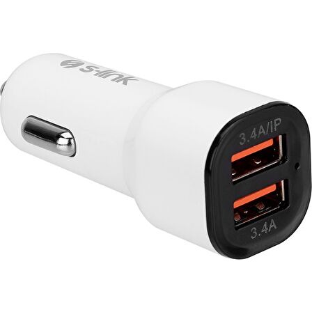 S-Link SL-EC30L iPhone Lightning Kablolu 3.4A 2 USB Beyaz Araç Şarj Cihazı