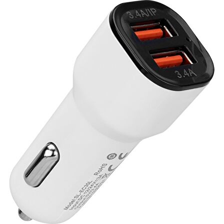 S-Link SL-EC30L iPhone Lightning Kablolu 3.4A 2 USB Beyaz Araç Şarj Cihazı