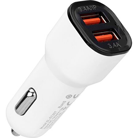 S-Link SL-EC30T Type-C Kablolu 3.4A 2 USB Beyaz Araç Şarj Cihazı