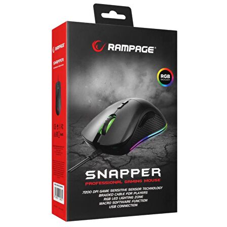 Rampage SMX-R53 SNAPPER Usb Siyah 7200 dpi RGB Aydınlatmalı Gaming Oyuncu Mouse