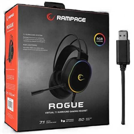 Rampage ROGUE Siyah USB RGB Ledli Gaming Esnek Mikrofonlu Oyuncu Kulaklık