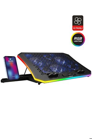 Rampage Ad-rc34 Metafor Siyah Rgb 6 Fanlı Telefon Tutuculu Rgb Işıklı 10-19inç Notebook Soğutucu Stand