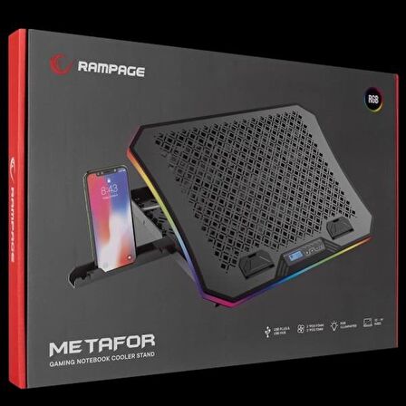 Rampage Ad-rc34 Metafor Siyah Rgb 6 Fanlı Telefon Tutuculu Rgb Işıklı 10-19inç Notebook Soğutucu Stand