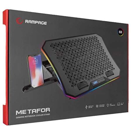 Rampage Ad-rc34 Metafor Siyah Rgb 6 Fanlı Telefon Tutuculu Rgb Işıklı 10-19inç Notebook Soğutucu Stand