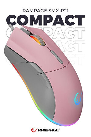 Rampage SMX-R21 Compact Usb Pembe Rgb Ledli Makrolu Drag Click Oyuncu Mouse Pembe