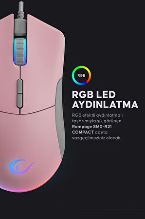Rampage SMX-R21 Compact Usb Pembe Rgb Ledli Makrolu Drag Click Oyuncu Mouse Pembe