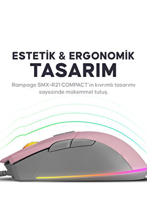 Rampage SMX-R21 Compact Usb Pembe Rgb Ledli Makrolu Drag Click Oyuncu Mouse Pembe