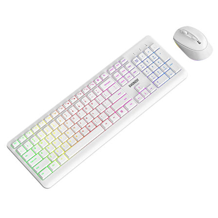 Everest KM-1500 Beyaz Kablosuz Rainbow Aydınlatmalı Q Multimedia Klavye + Mouse Set