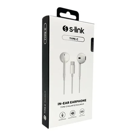 S-Link SL-TPK01 Type-C Telefon Uyumlu Beyaz Kulak İçi Mikrofonlu Kulaklık - Beyaz