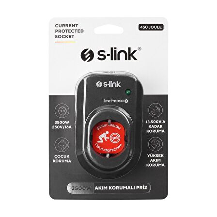 S-link SL-06 16A 3500W 450 Joule Akım Korumalı Tekli Priz