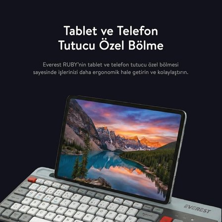 Everest KB-88 RUBY Beyaz/Gri 2.4G+BT1+BT2 Çoklu Cihaz Bağlantılı Q Kablosuz klavye