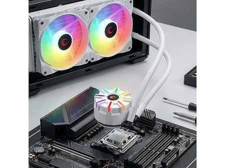 RAMPAGE Helios C2 Beyaz 68CFM 1800RPM Rainbow AMD AM5/Intel LGA1700 240mm Sıvı Soğutmalı Yüksek Performanslı 120mm İşlemci Soğutucu Fan