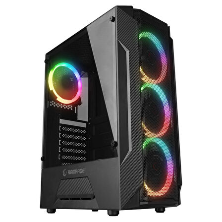 Rampage FUSION 650W 80+ BRONZE 4 Rainbow Fanlı Temperli Cam Panel ATX MID Tower Oyuncu Kasası