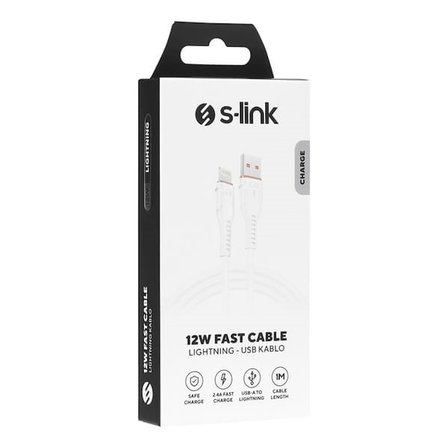 S-Link SL-X207E 1 Metre 12W 2.4A Lightning Güvenli Hızlı Data + Şarj Kablosu - Beyaz