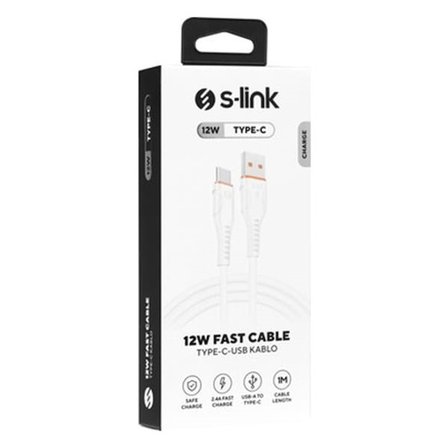 S-Link 202 SL-X246E 1 Metre 12W 2.4A Type-C Güvenli Hızlı Data + Şarj Kablosu - Beyaz