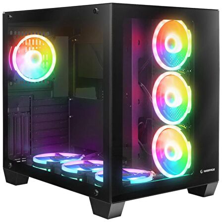 Rampage ICEWAVE Siyah Temperli Camlı 7*12cm ARGB Fan+Kontrolcü Transparan E-ATX Mid-T Gaming Oyuncu Kasası