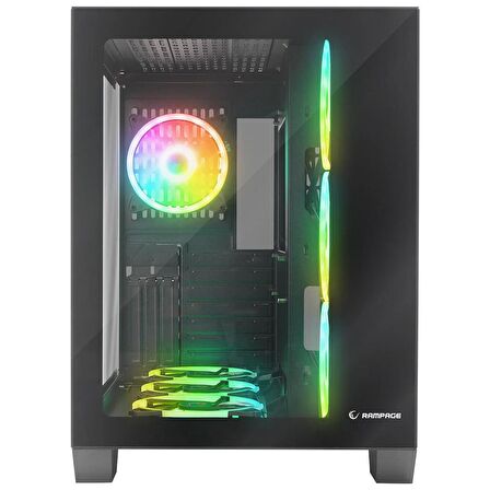 Rampage ICEWAVE Siyah Temperli Camlı 7*12cm ARGB Fan+Kontrolcü Transparan E-ATX Mid-T Gaming Oyuncu Kasası