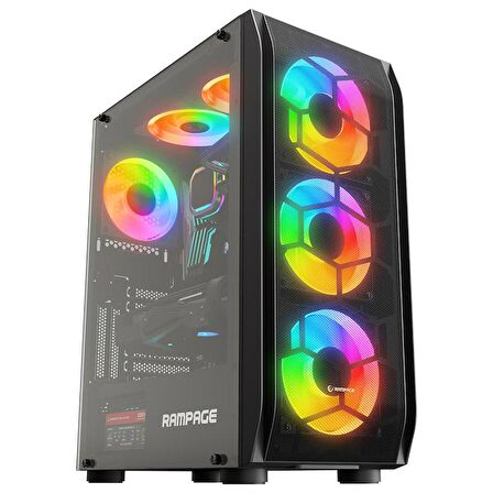 RAMPAGE HOLLOW 650W 80+ 4X12CM ARGB FAN+ KONTROLCÜ TEMPERLİ CAMLI MID TOWER GAMING OYUNCU KASASI 