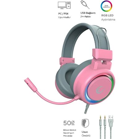 Rampage SN-R10 ALQUIST Pembe 3,5mm RGB Gaming Oyuncu Mikrofonlu Kulaklık