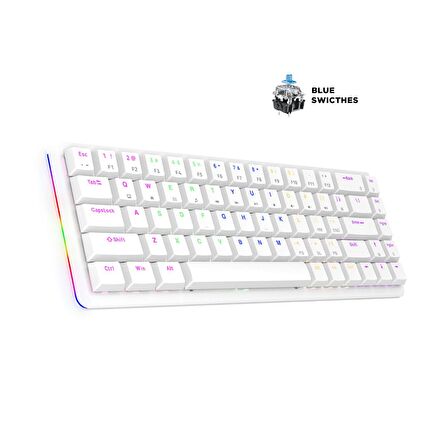 Rampage Rebel Beyaz Low Profile Blue Switch Us Layout Rainbow Mekanik Gaming Oyuncu Klavye