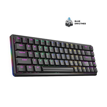 Rampage Rebel Siyah Low Profile Blue Switch Us Layout Rainbow Mekanik Gaming Oyuncu Klavye