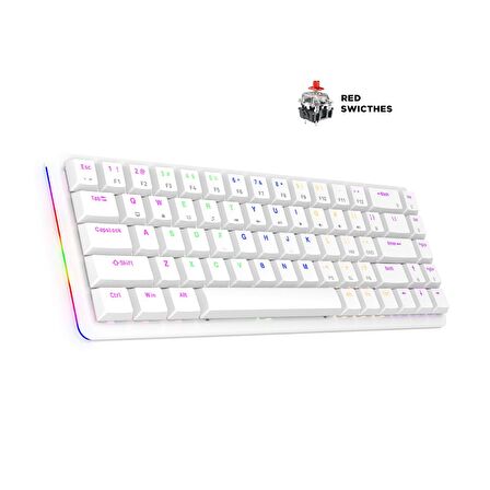 Rampage Rebel Beyaz Low Profile Red Switch Us Layout Rainbow Mekanik Gaming Oyuncu Klavye