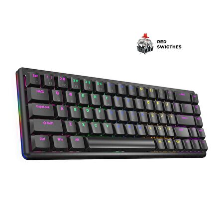 Rampage Rebel Siyah Low Profile Red Switch Us Layout Rainbow Mekanik Gaming Oyuncu Klavye