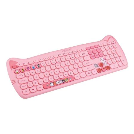 Everest KM-6283 Catty Renkli Tuşlu Pembe Kablosuz Q Multimedia Klavye + Mouse + Pad Set