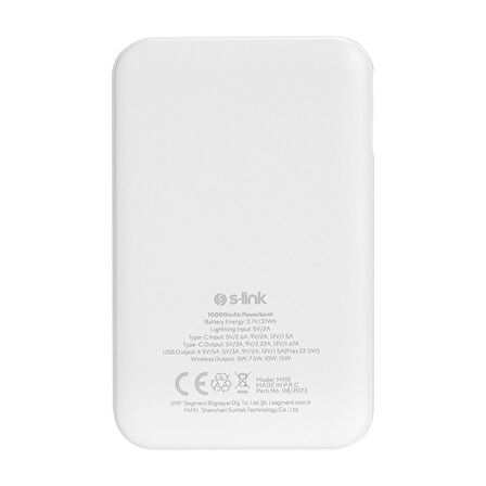 S-Link M110 10.000mAh MagSafe 15W + 22.5W PD Hızlı Şarj LCD Göstergeli PowerBank BEYAZ 39433