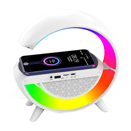 Mikado MD-G111 Beyaz 10W 1800mAh BT/TF/USB/15W Wireless Şarj RGB Işıklı Speaker Mikado