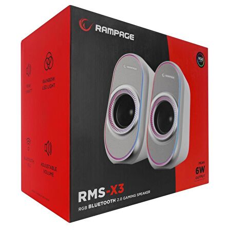 Rampage RMS-X3 2.0 6W Bluetooth Özellikli Beyaz Multimedia RGB Işıklı Gaming USB Speaker