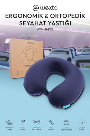 Wexta Seyahat Boyun Yastığı Comfort Ortopedik Seyahat Yastığı Visco Lacivert
