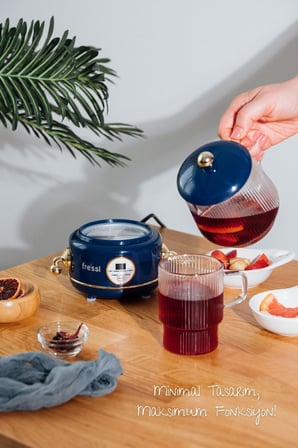 Fressi YSB-GC02 Eiffel 0,6L Cam Hazneli 400W Lacivert Kettle Kablosuz Su Isıtıcısı