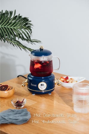 Fressi YSB-GC02 Eiffel 0,6L Cam Hazneli 400W Lacivert Kettle Kablosuz Su Isıtıcısı