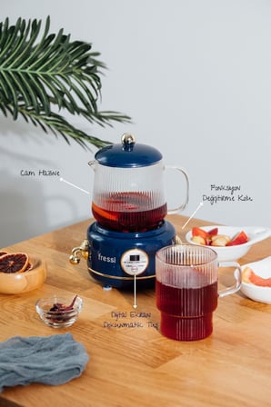 Fressi YSB-GC02 Eiffel 0,6L Cam Hazneli 400W Lacivert Kettle Kablosuz Su Isıtıcısı