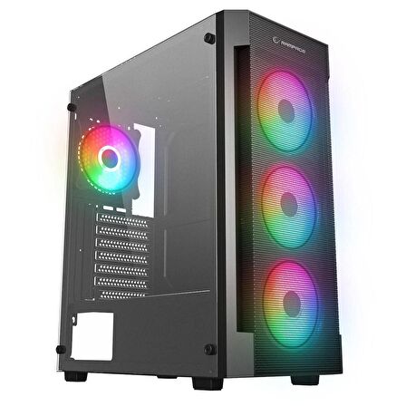 Rampage VIGILANT Mesh 650W 80+ BRONZE Siyah Temperli Camlı 4x12cm RGB Fan ATX Mid-T Gaming Oyuncu Kasası