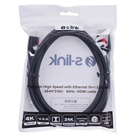 S-Link SL-HDM4K011 19+1 1.5 Metre V2.0 4K 60hz Hdmi Kablo 