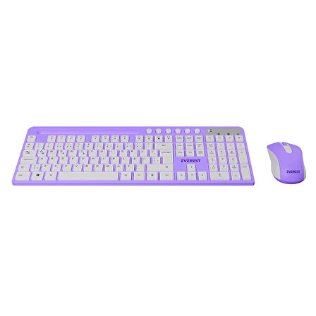 Everest KM-730 Pembe/Beyaz Kablosuz Q Multimedia Klavye + Mouse Set