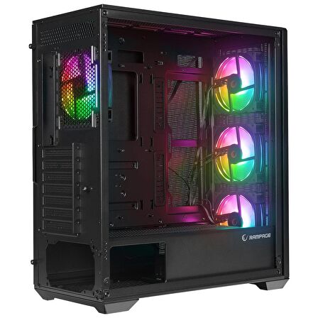 Rampage VORTEX V3 Siyah Mesh Temperli Cam 4*RGB Fan + Hub E-ATX Gaming Kasa