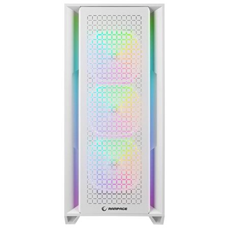 Rampage RADIANT V1 WHITE 2* USB3.0 Temperli 4*ARGB Fan+Hub E-ATX Exclusive Gaming Kasa