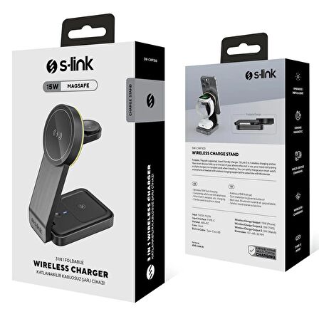 S-link SW-CWF100 15W 3 in 1 MagSafe Siyah Kablosuz Şarj Standı