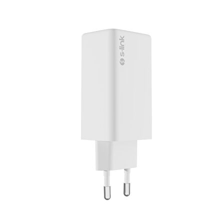 S-link SL-ECG65 2*USB-C + USB-A GAN PD 65W / QC 18W Type GAN PD/PPS Beyaz EV/NOTEBOOK Şarj Adaptör
