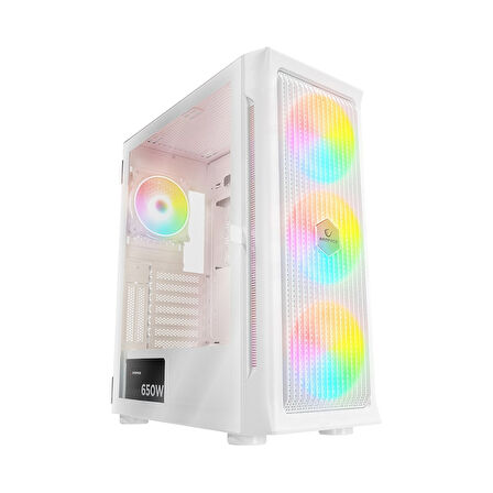 Rampage Prolix Mesh 650W 80+ Beyaz Temperli Cam 4x120mm ARGB Fan ATX Mid-Tower Gaming (Oyuncu) Kasası