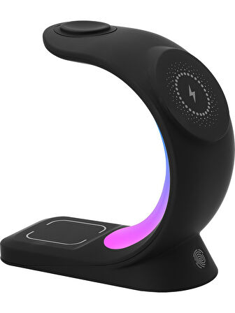 S-link SL-CW20 Telefon, Saat, Kulaklık Uyumlu 15W Siyah RGB Kablosuz Şarj Cihazı