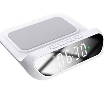 S-link SL-CW18 Beyaz Telefon Uyumlu 15W LCD Ekran Double Alarmli Kablosuz Şarj Cihazı