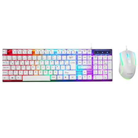 Everest KM-198 Luminax Beyaz Gökkuşağı Aydınlatmalı Q Gaming Oyuncu Klavye + Mouse Set