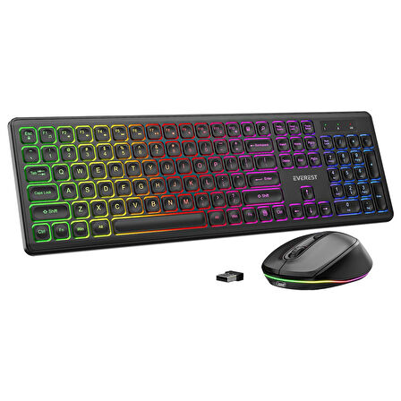 Everest KM-319BT Siyah 2.4G+BT1+BT2 Çoklu Cihaz Bağlantılı Q Set Kablosuz Klavye + Mouse