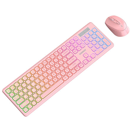 Everest KM-319BT Pembe 2.4G+BT1+BT2 Çoklu Cihaz Bağlantılı Q Set Kablosuz Klavye + Mouse