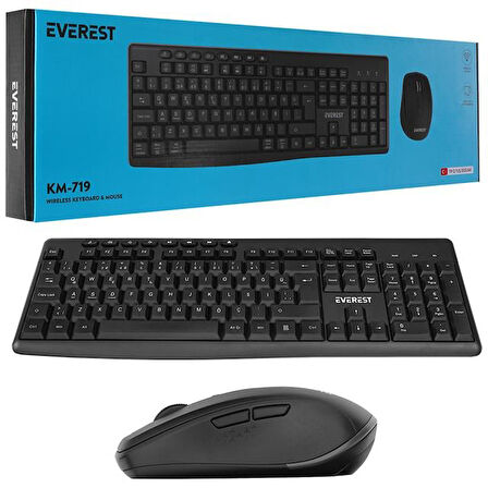 Everest KM-719 Siyah 2İn1 Kablosuz Q Multimedia Klavye + Mouse Set